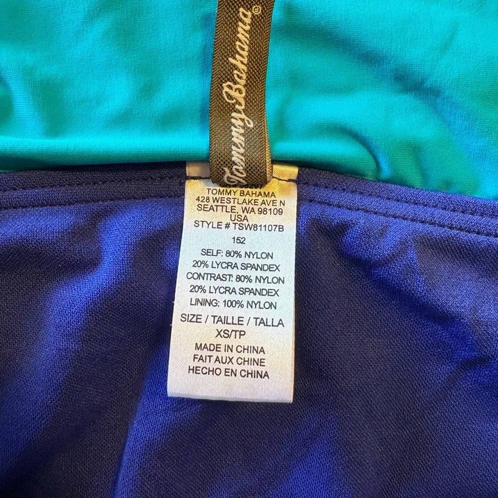 Tommy Bahama 2 Piece Blue‎ Colorblock Bikini Set-32C Lined Top/XS Hipster Bottom
